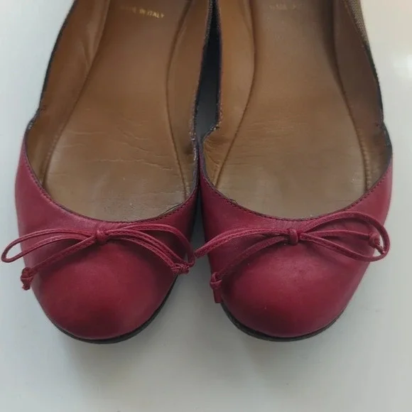 Fendi Ballet bow logo Canvas Leather cherry Red flats Size 6 - Picture 5 of 9